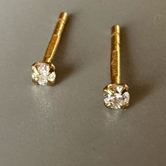 14K Gold Vermeil Teeny Tiny Minimalist Stud Earrings 2mm - Picture 3 of 9